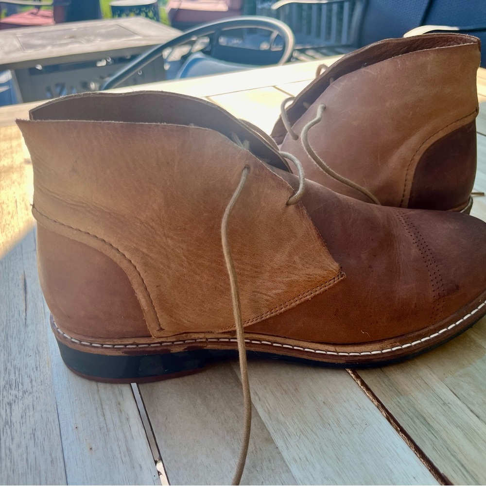 Olukai Mens Pahoa Chukka Ankle Boots Brown Leather Two Tone Lace Up